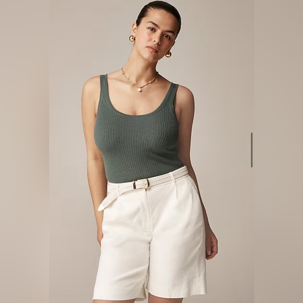 NWT JCREW Featherweight cashmere ribbed tank top Topiary Size Small